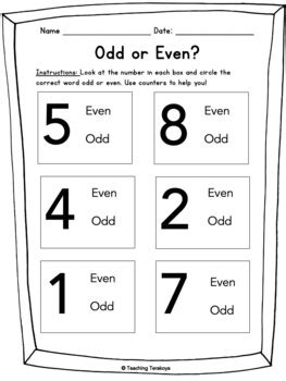 1st Grade Odd and Even Number Printable Worksheet.